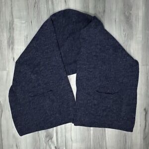 WOOL BLEND KNIT SCARF WRAP POCKETS 76"x18" Blue Cozy Unbranded Possibly Handmade